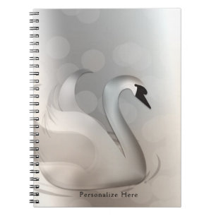 Caderno Espiral Bela Chic Personalizada Swan White e Silver Elegan