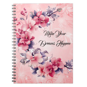 Caderno Espiral bela espiral de flores rosa chinesas