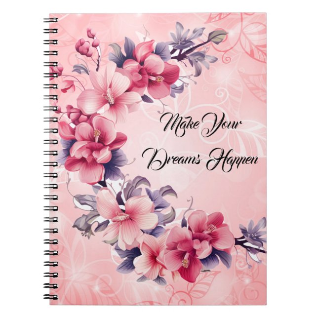 Caderno Espiral bela espiral de flores rosa chinesas (Frente)