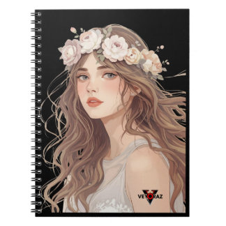 Caderno Espiral Bela Garota de Anime Floral – Estética Pastel Suav