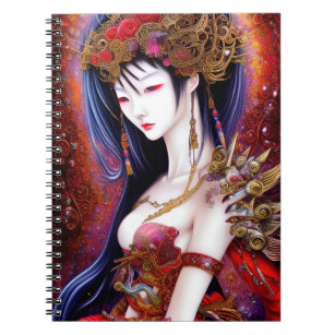 Caderno Espiral Bela garota japonesa fantasia gótica triptych