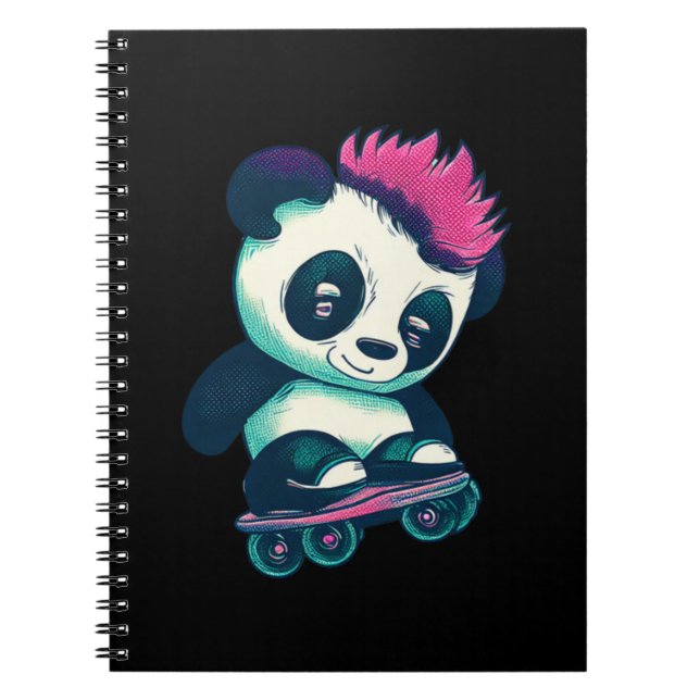 Caderno Espiral Bela Panda Bela com Mohawk | Skater Panda (Frente)