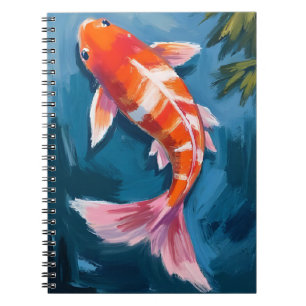 Caderno Espiral Bela Pintura em Aquarela de Peixes Koi em Lago