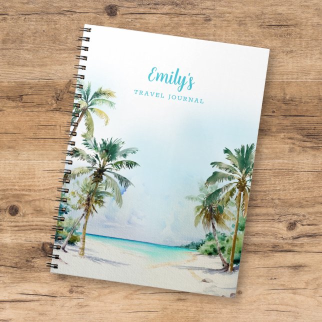 Caderno Espiral Bela praia tropical com notebook de nome (Criador carregado)