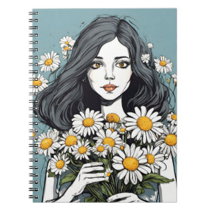 Caderno Espiral Bela Senhora com Buquê de Margaridas