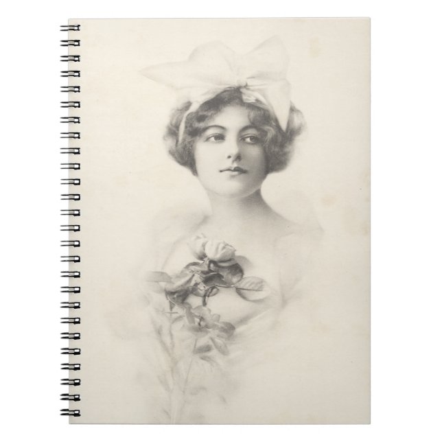 Caderno Espiral Bela senhora com um notebook flexível Rosa (Frente)