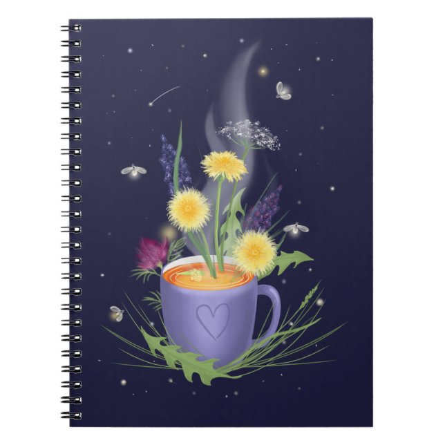 Caderno Espiral Bela Taça de Chá e Notebook de Flores de Verão (Frente)
