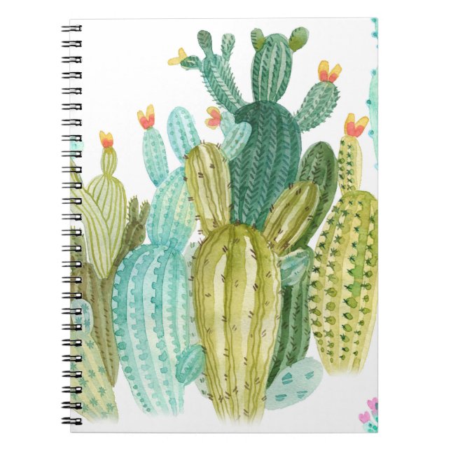 Caderno Espiral Bela vintagem cactos, suculentos, cactus bloomi (Frente)