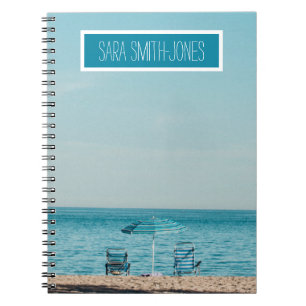 Caderno Espiral Belas Cadeiras Azuis De Praia Adicionar Seu Nome N