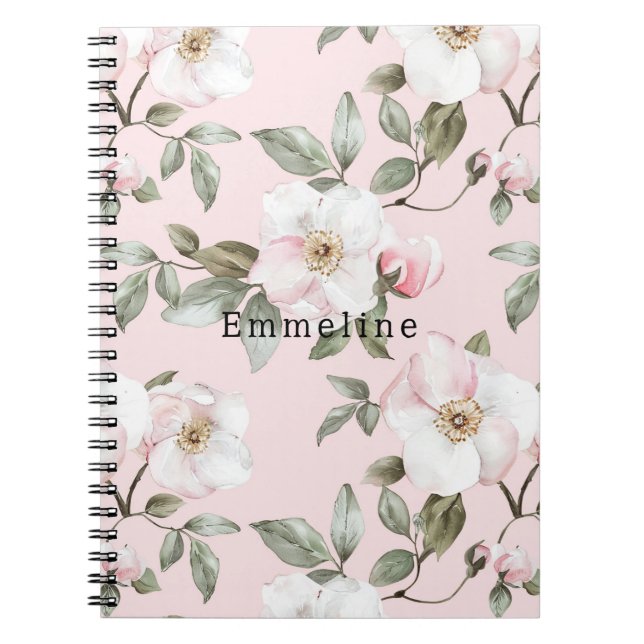 Caderno Espiral Belas Flores Brancas Rosa (Frente)