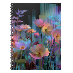 Caderno Espiral Belas flores de arte em néon