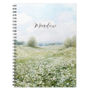 Caderno Espiral Belas Flores de Prado Verde Céu Azul