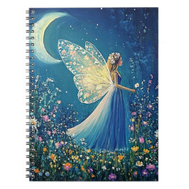 Caderno Espiral Belas flores silvestres e fada.