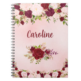 Caderno Espiral Belas Rosas Vermelhas e Rosadas Personalizadas