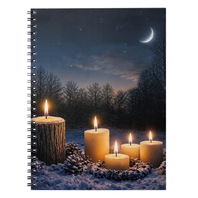 Caderno Espiral Belas Velas Místicas Lua Crescente Diário (Frente)