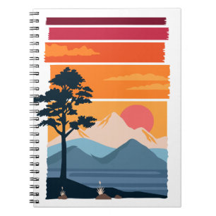 Caderno Espiral Beleza da Natureza Montanha Pôr do Sol Retro Wande