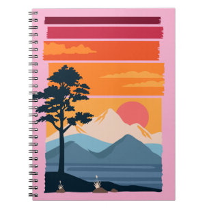 Caderno Espiral Beleza da Natureza no Pôr do Sol das Montanhas Ret