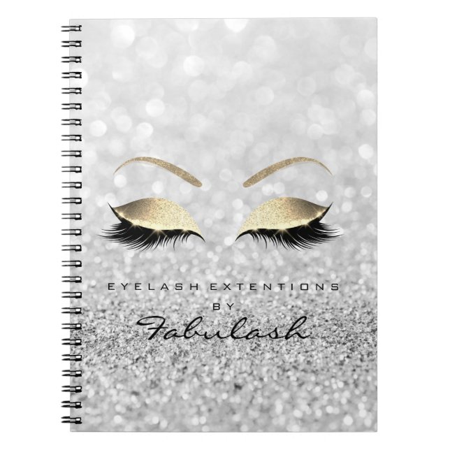 Caderno Espiral Beleza de Maquiagem da Cinza de prata Dourada com  (Frente)