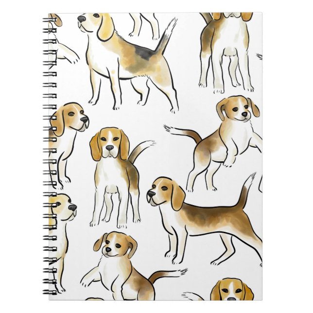 Caderno Espiral Beleza do Beagle: Padrão de Cachorro de Aquarela (Frente)