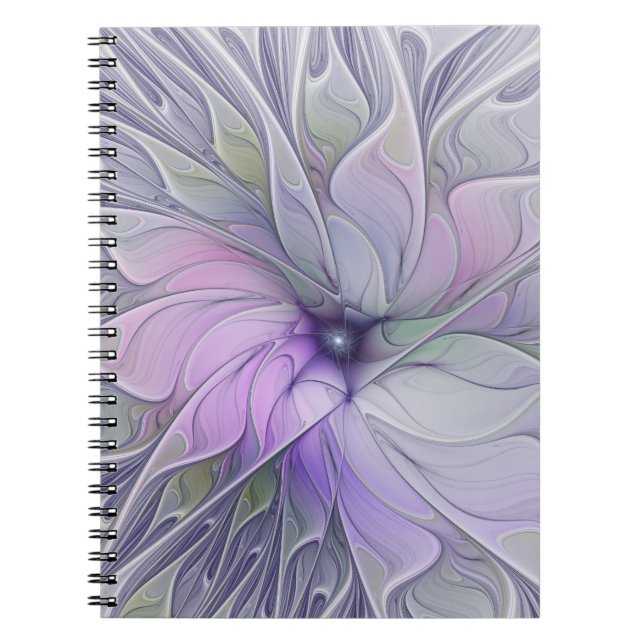 Caderno Espiral Beleza Impressionante Flor de Arte Fractal Abstrat (Frente)
