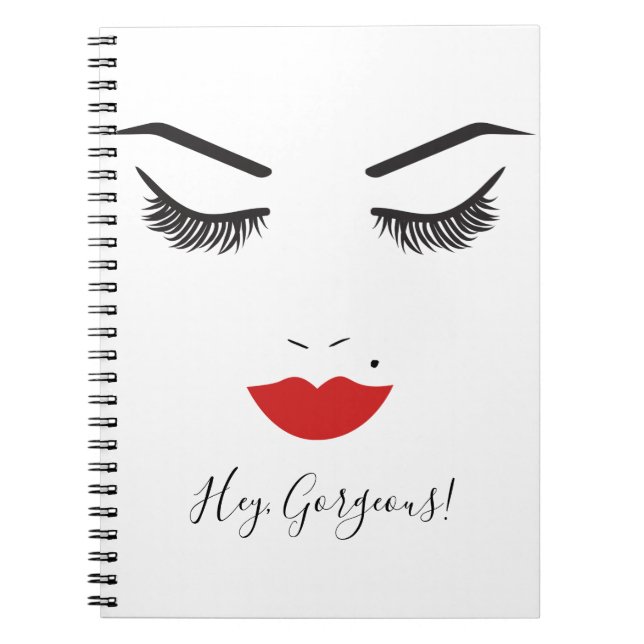 Caderno Espiral Beleza Makeup Face Lashes & Red Lábios Chic (Frente)