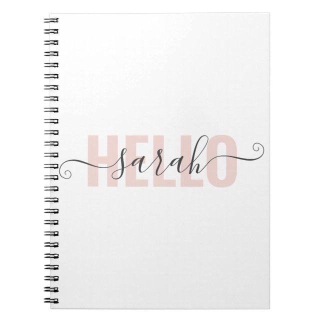 Caderno Espiral Beleza Rosa Moderna, Pastel Alô E Seu Nome (Frente)