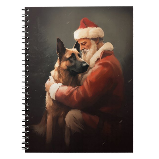 Caderno Espiral Belga Malinoi com Papai Noel Natal Festivo (Frente)