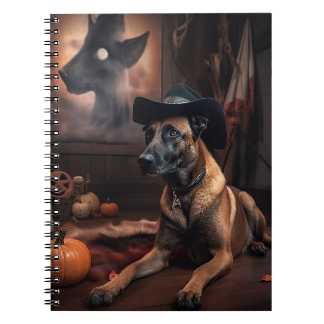 Caderno Espiral Belga Malinois Pumpkins Halloween Scary (Frente)