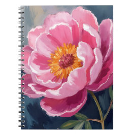 Caderno Espiral Belíssima Peônia Rosa | Pintura de Flor Aquarela