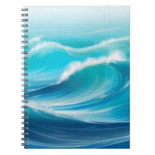 Caderno Espiral Belo abstrato Suave Ondas Azuis do Oceano Azul Esp