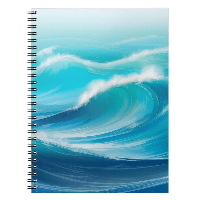 Caderno Espiral Belo abstrato Suave Ondas Azuis do Oceano Azul Esp (Frente)