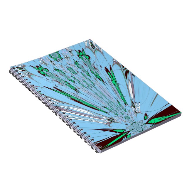 Caderno Espiral Belo Aqua Azul Azul Incrível Arte Floral (Lado Direito)