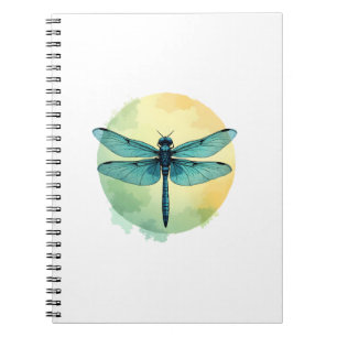 Caderno Espiral Belo Arte de Aquarela de Libélula Verde Inseto Lo