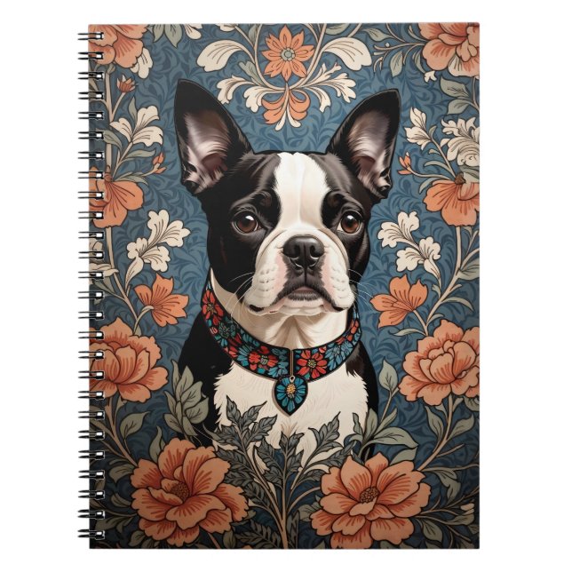 Caderno Espiral Belo Boston Terrier William Morris Inspirou (Frente)