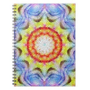 Caderno Espiral Belo Brilho Azulejo Mosaico Flor Sol