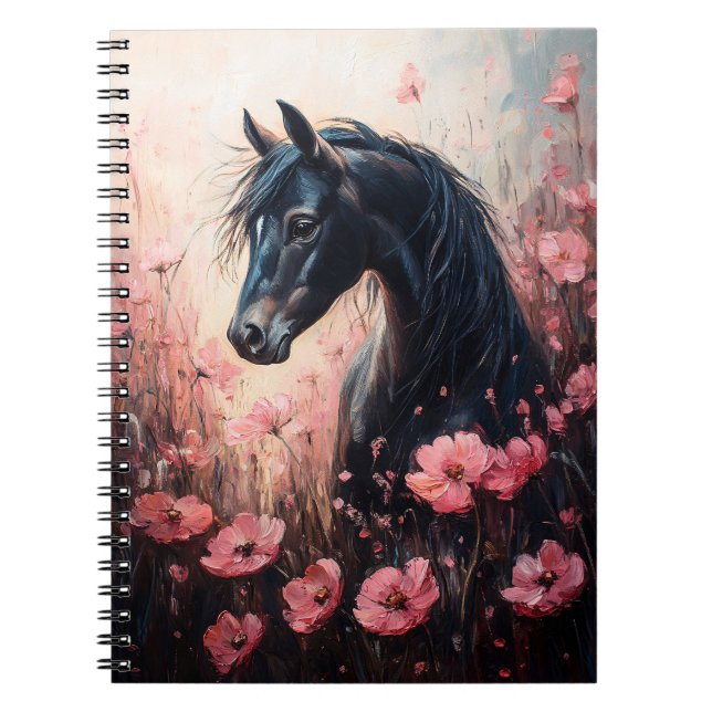 Caderno Espiral Belo Cavalo Blush Flores Rosa (Frente)