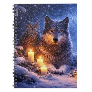 Caderno Espiral Belo Diário de Coruja e Lobo Místico