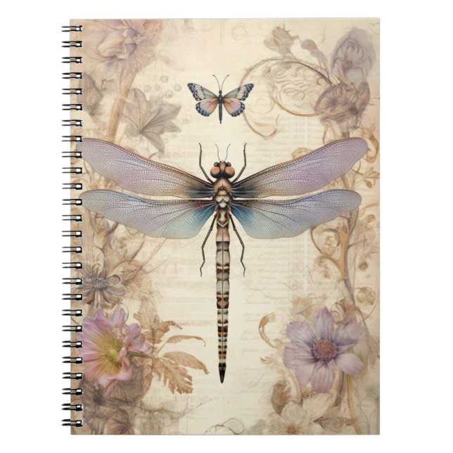Caderno Espiral Belo Diário De Lixo Com Dragonfly E Borboleta (Frente)