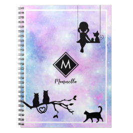 Caderno Espiral Belo Diário Violet Watercolor Galaxy Girl
