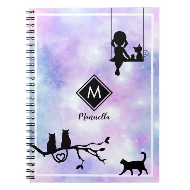 Caderno Espiral Belo Diário Violet Watercolor Galaxy Girl (Frente)