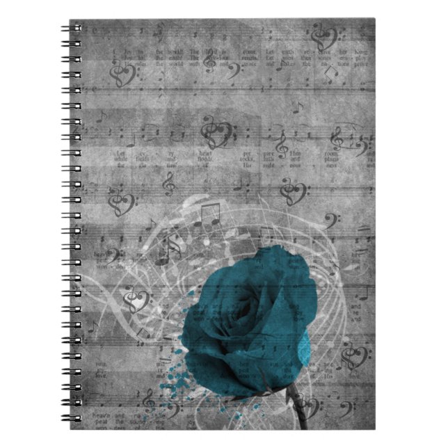 Caderno Espiral Belo e antigo esplendor de rosa azul (Frente)