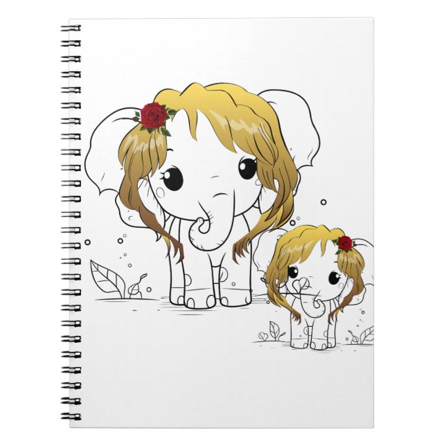 Caderno Espiral Belo elefante bebê fêmea com cabelo amarelo (Frente)