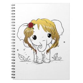 Caderno Espiral Belo elefante bebê fêmea com cabelos amarelos Sp