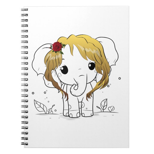 Caderno Espiral Belo elefante bebê fêmea com cabelos amarelos Sp (Frente)