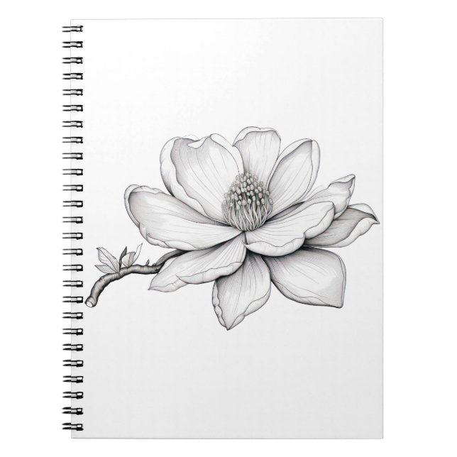 Caderno Espiral Belo esboço da flor de Magnolia (Frente)