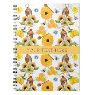 Caderno Espiral Belo Garden Bee Sunflower Patterno