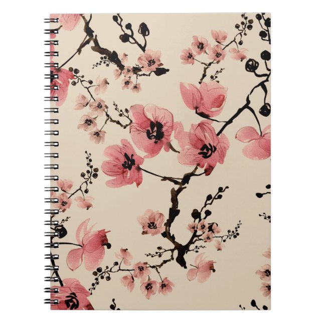 Caderno Espiral Belo impressão de flores aquáticas. Rua (Frente)