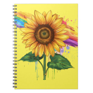 Caderno Espiral belo impressão elegante com girassol