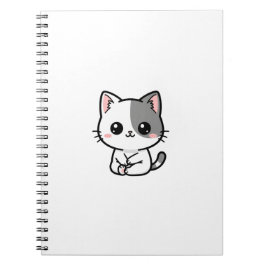 Caderno Espiral Belo Kawaii Gatinho Branco Cinza