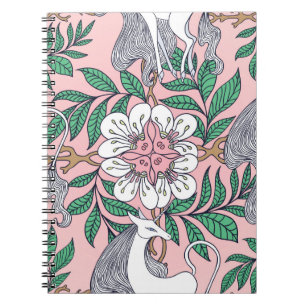 Caderno Espiral Belo monocórnio e um mar de ornamento floral circ